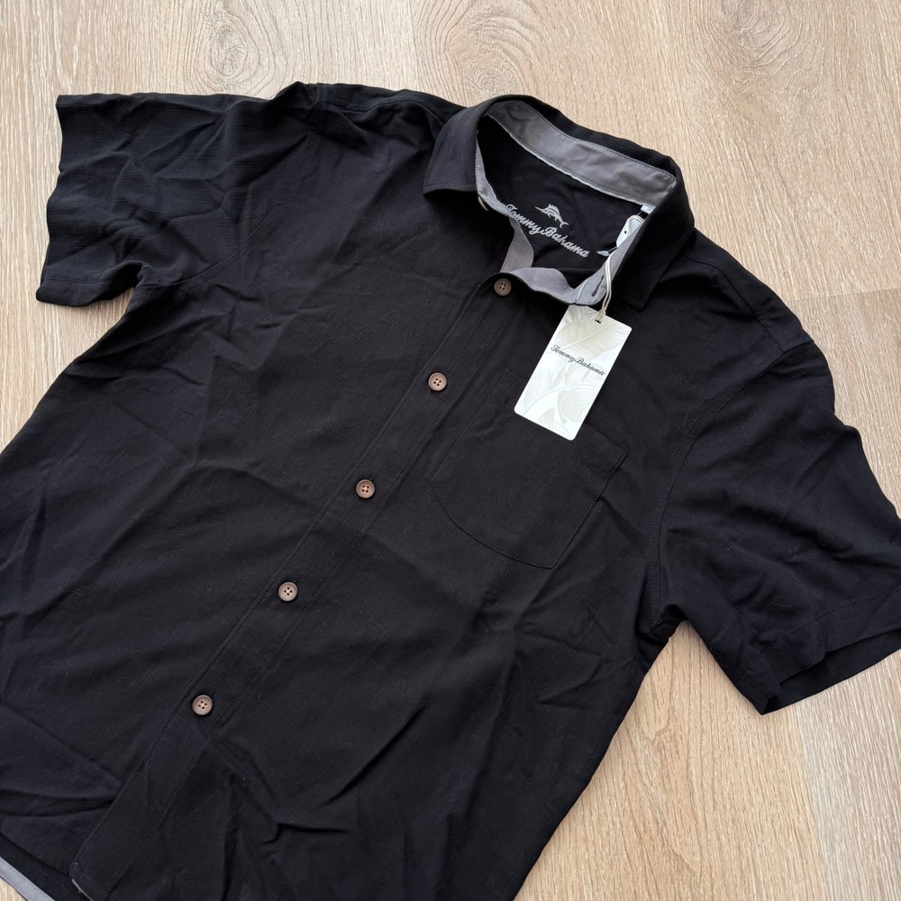 Tommy Bahama Call Me Old Fashioned Silk Camp Shirt Mens S Black Embroidered NWT